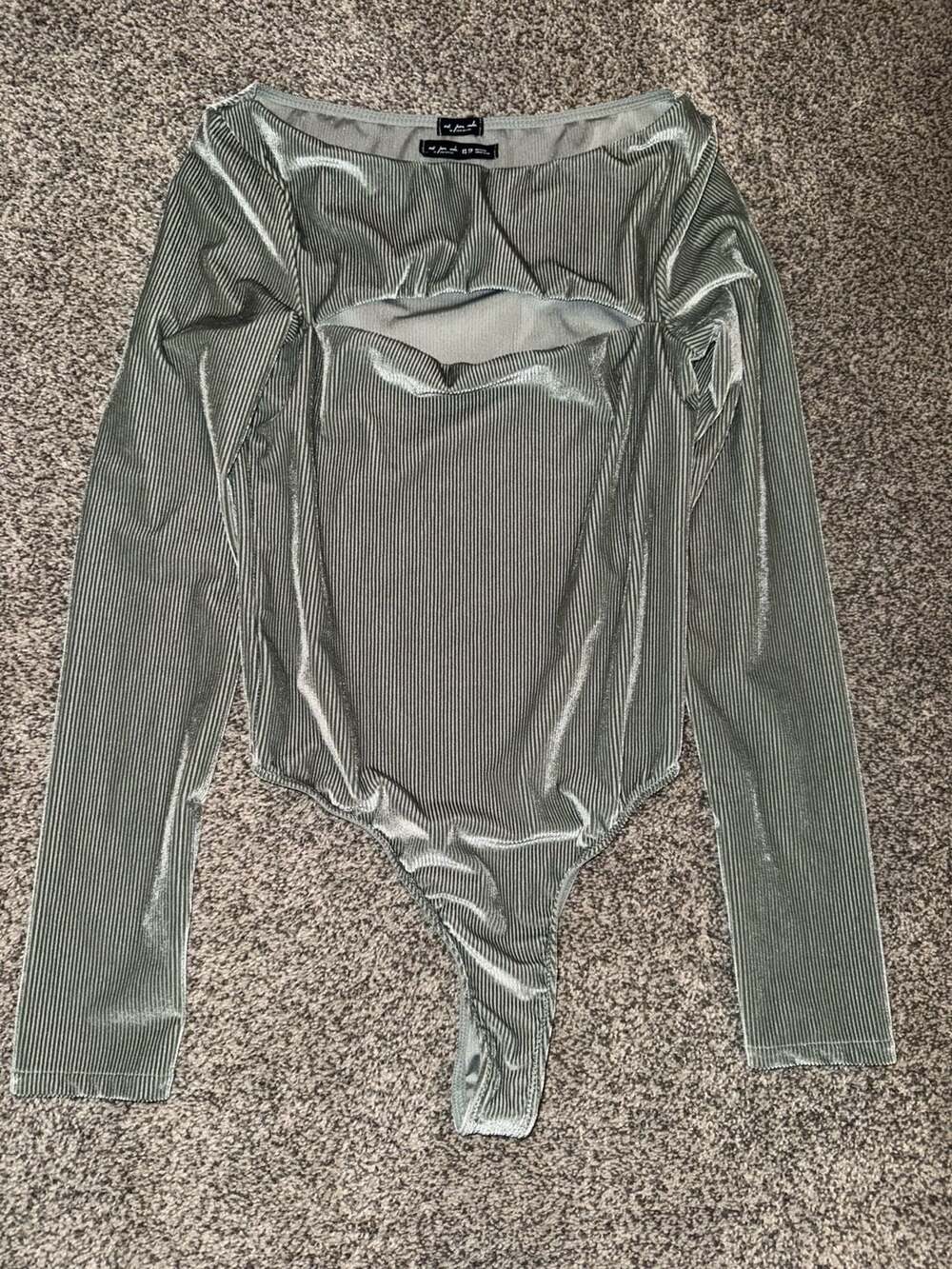 Out From Under Urban Outfitters Green Velvet Ribbed Cutout Long Sleeve Bodysuit